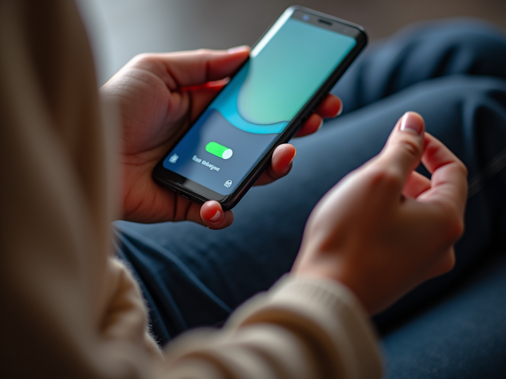 Person holding a smartphone with a green slider on the screen indicating an action to clear storage.